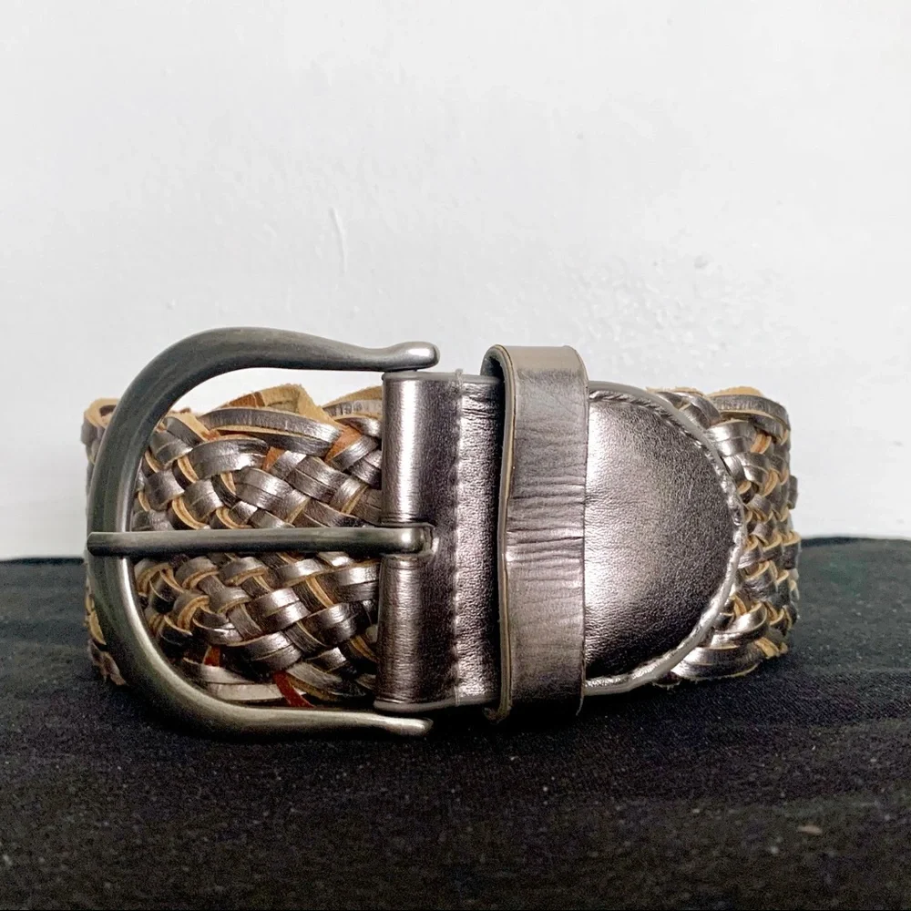 GAP Silver Gray Braided Wide Belt Y2K Vintage Boho Western Festival Whimsigoth S